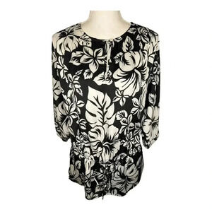 MICHAEL Michael Kors women’s XS black and white floral blouse with tie‎ waist
